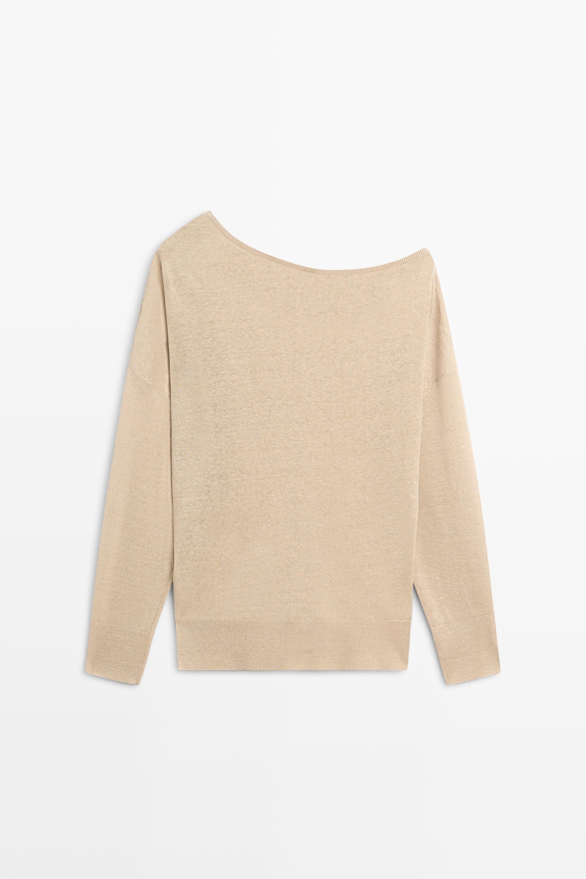 Flowing 100% linen off-the-shoulder sweater